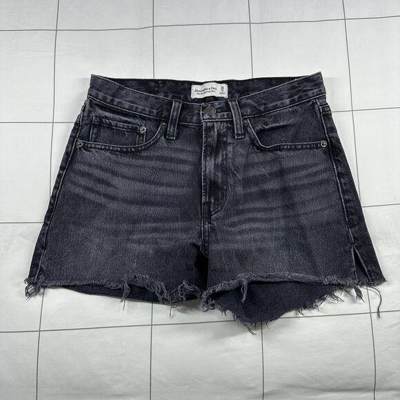 Abercrombie & Fitch Shorts Womens 25 Black Gray Mid Rise Boyfriend Denim Cut Off - Picture 1 of 10